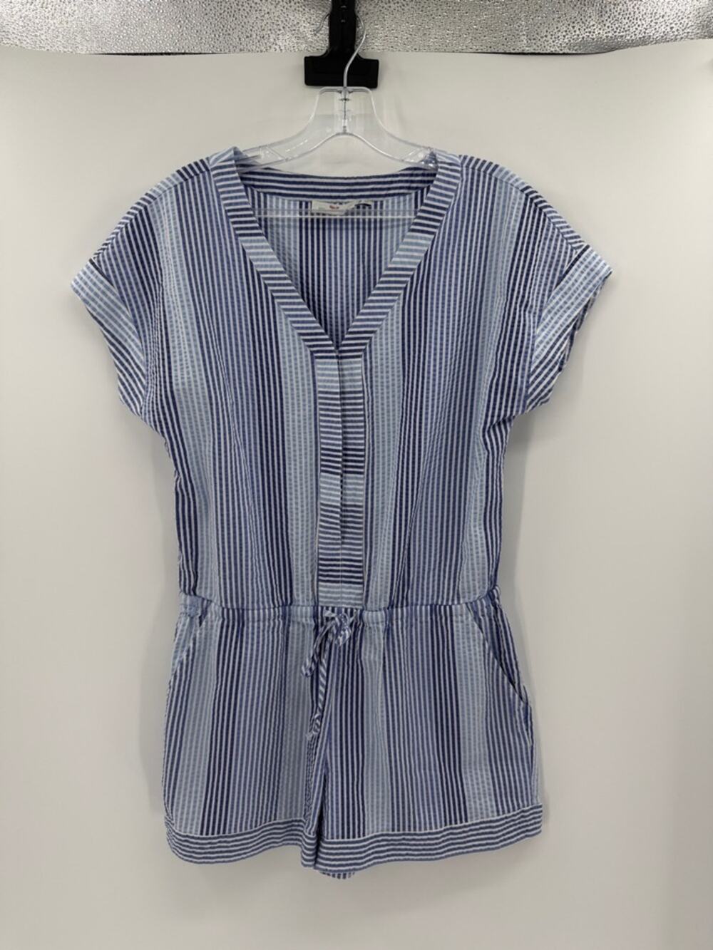 Vineyard Vines Women's Seersucker Nautical Stripe Romper - Blue/White - XS